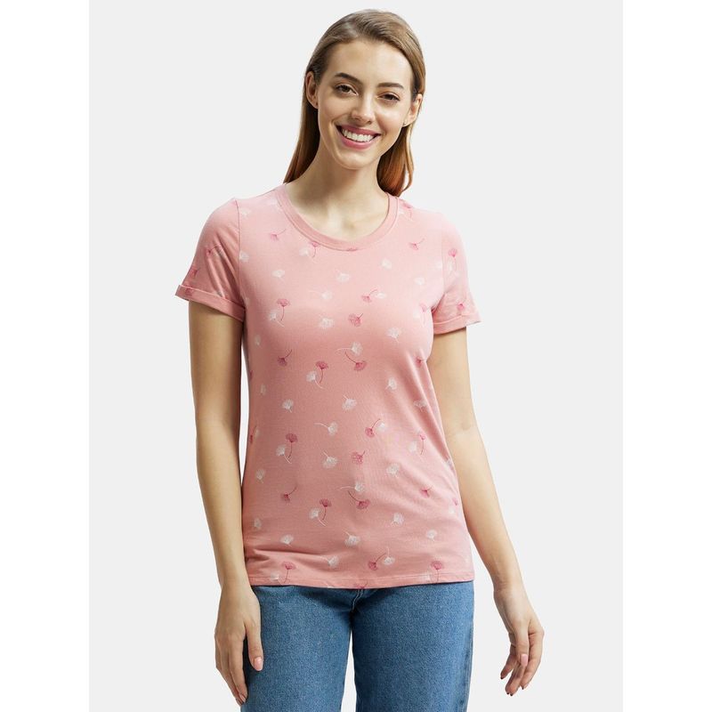 Jockey A144 Womens Cotton Printed Fabric Relaxed Fit T-Shirt - Brandied Apricot (M)
