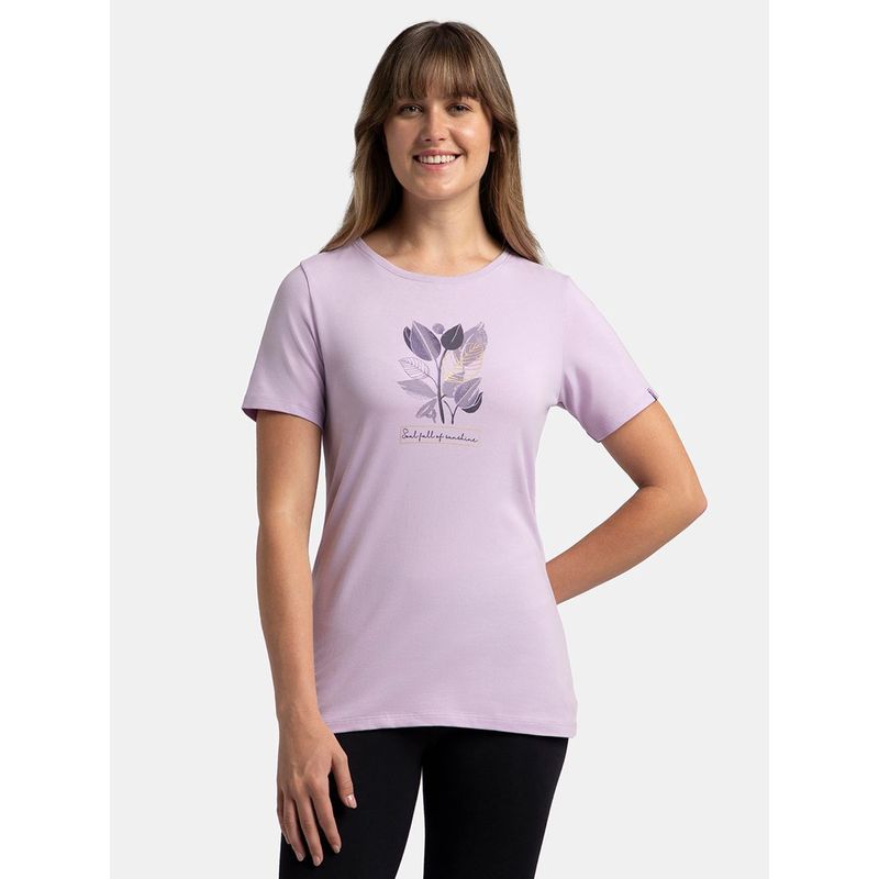 Jockey 1361 Women Super Combed Cotton Elastane Printed Round Neck T-Shirt-Orchid Bloom (S)