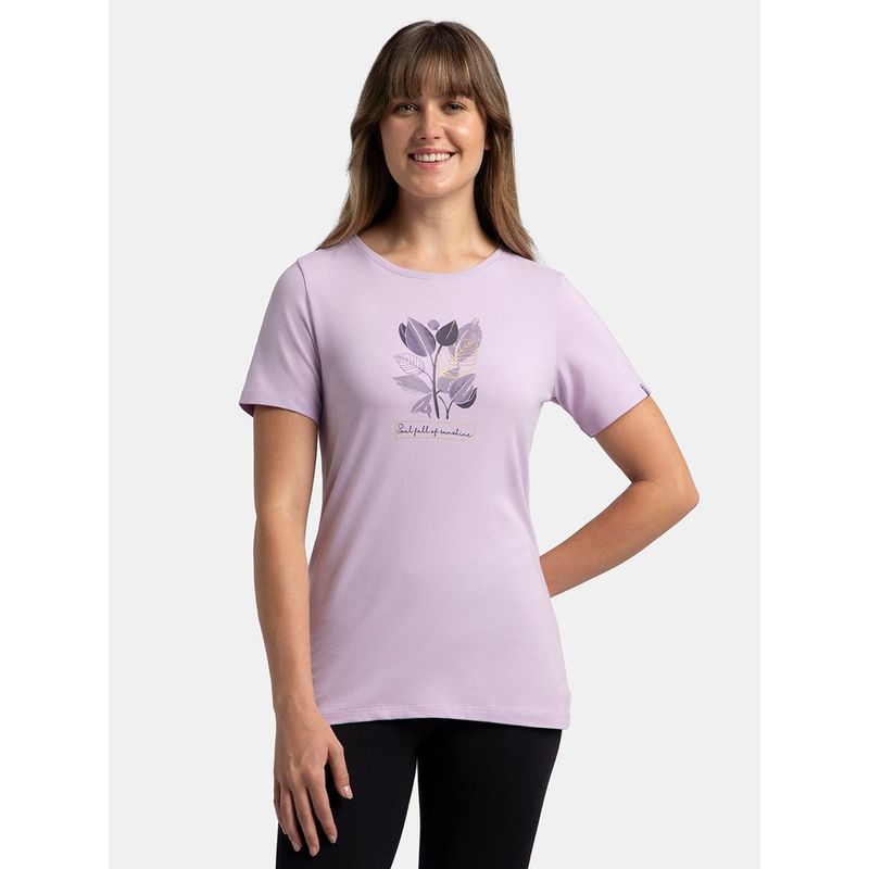 Jockey 1361 Women Cotton Elastane Round Neck T-Shirt - Orchid Bloom (XL)