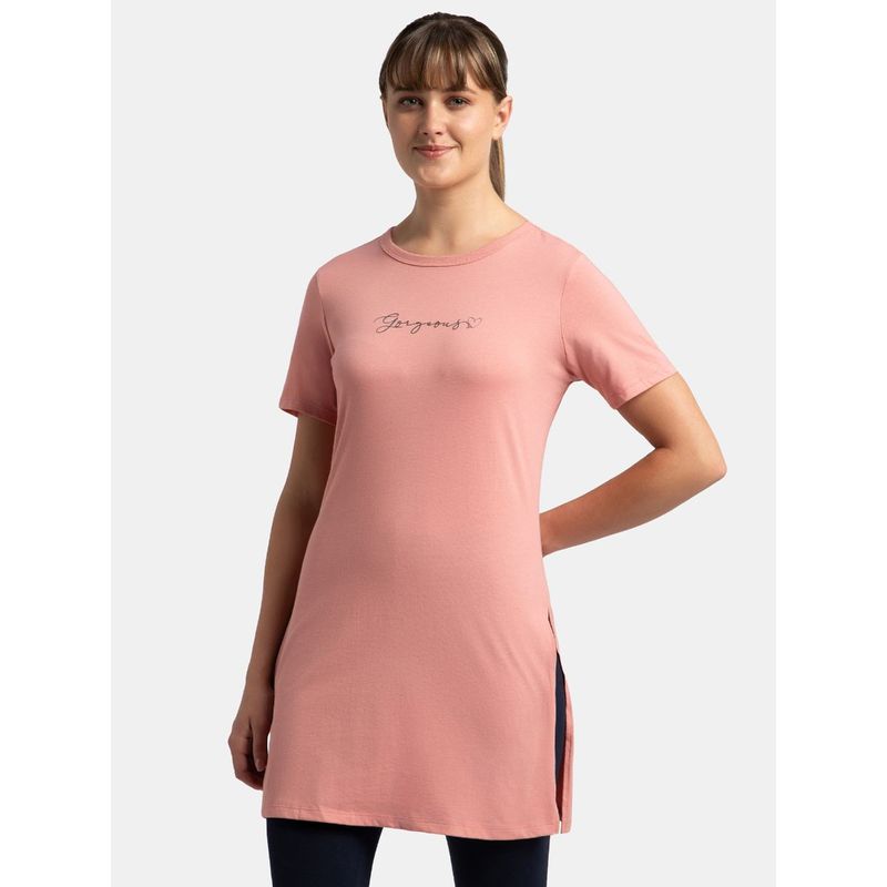 Jockey A142 Womens Cotton Printed Fabric Long length T-Shirt - Brandied Apricot (S)