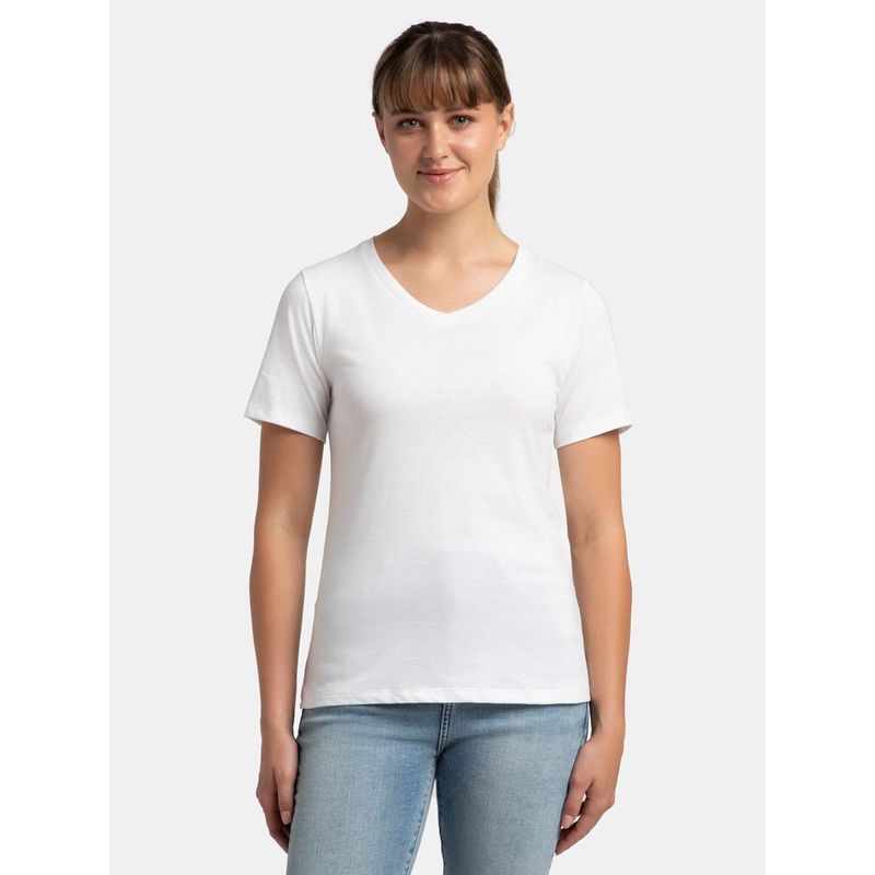 Jockey AW89 Womens Cotton Rich Relaxed Fit V-Neck T-Shirt - White (M)