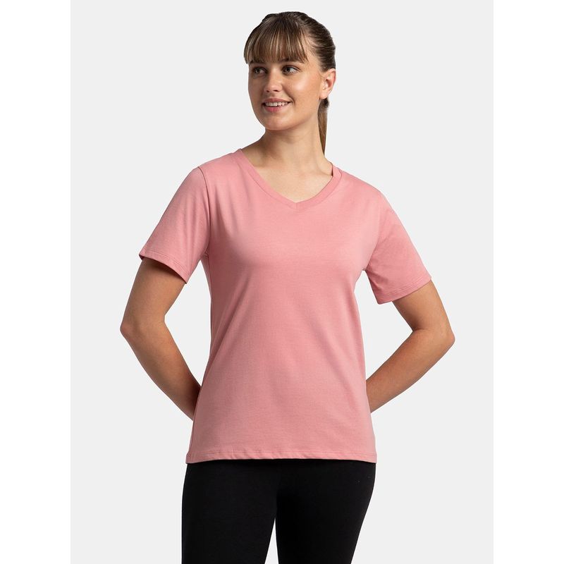 Jockey AW89 Womens Cotton Rich Relaxed Fit V-Neck T-Shirt - Brandied Apricot (2XL)