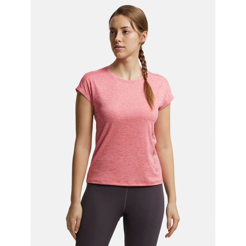 Jockey MW34 Womens Microfiber Fabric Printed Round Neck Half Sleeve T-Shirt - Coral (S)