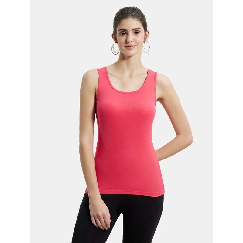 Jockey A113 Womens Super Combed Cotton Rib Slim Fit Solid Tank Top - Ruby (S)