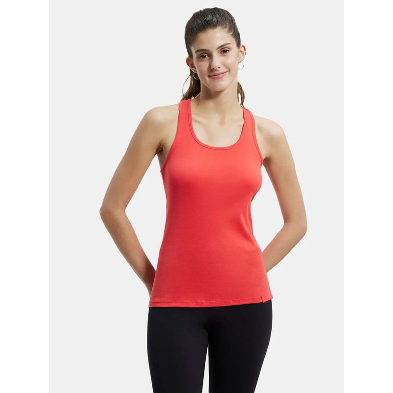 Jockey 1467 Womens Cotton Slim Fit Solid Racerback Styled Tank Top - Hibiscus (S)