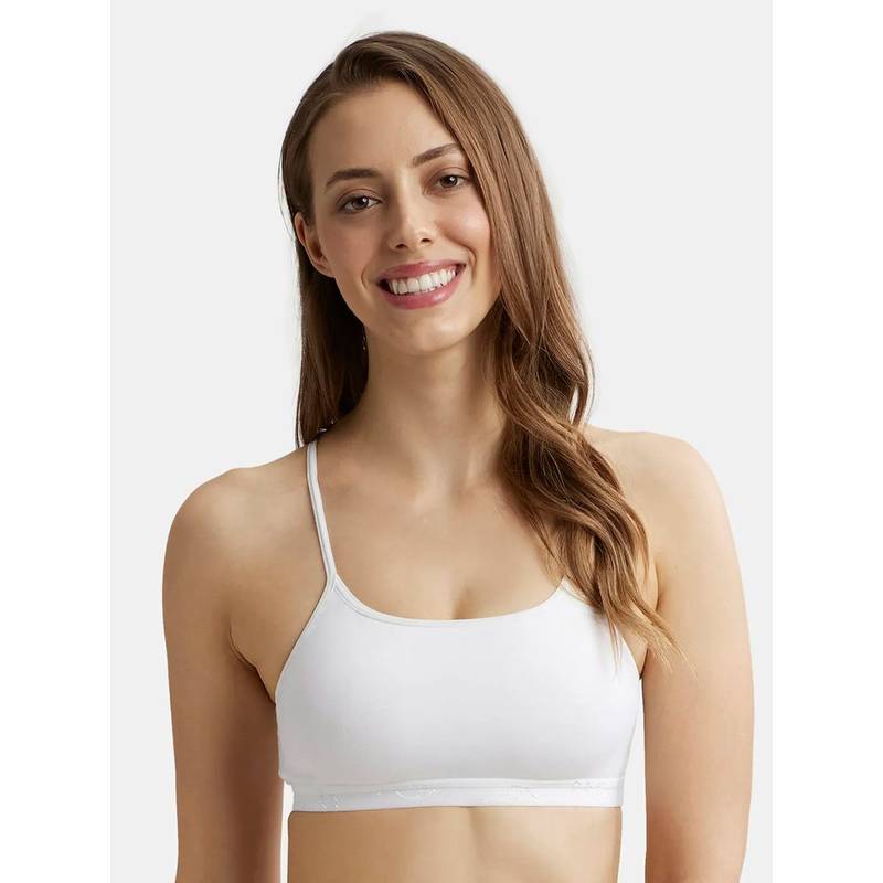 Jockey 1351 Women Super Combed Cotton Elastane Multiway Styled Crop Top - White (M)