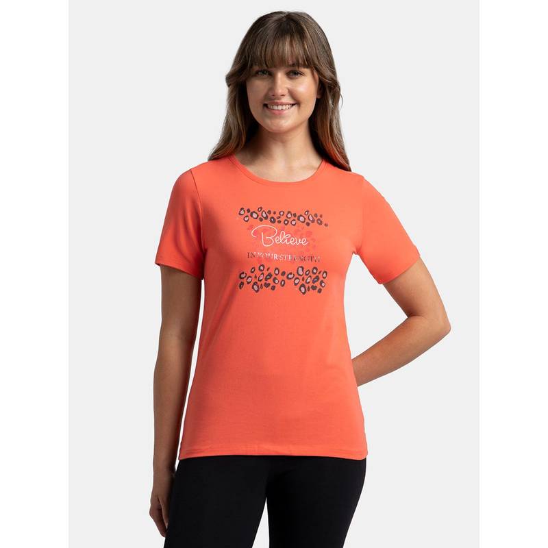 Jockey 1361 Women Cotton Elastane Round Neck T-Shirt - Dubarry print050 (M)