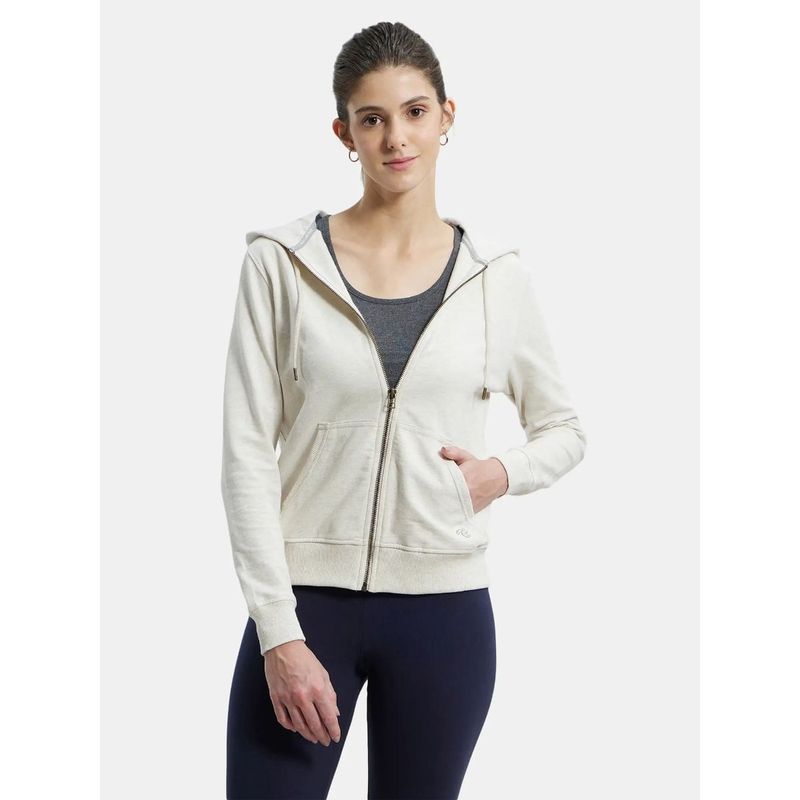 Jockey AW30 Women Super Combed Cotton French Terry Hoodie Jacket - Cream Melange (S)