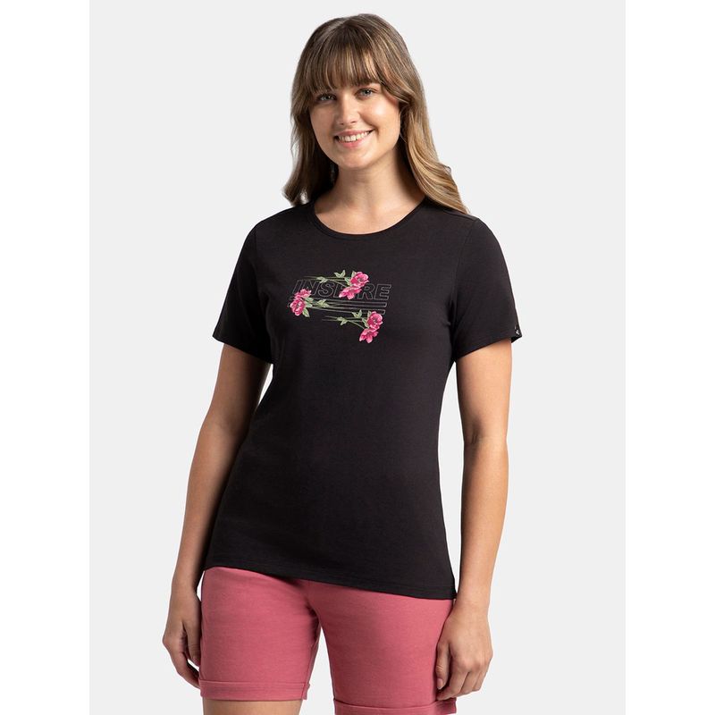 Jockey 1361 Women Cotton Elastane Round Neck T-Shirt - Black (L)