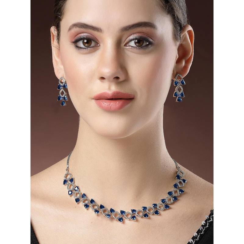 Triangular Blue Diamonds Buy Karatcart Blue Triangular American Diamond Silver Tone Jewellery ...