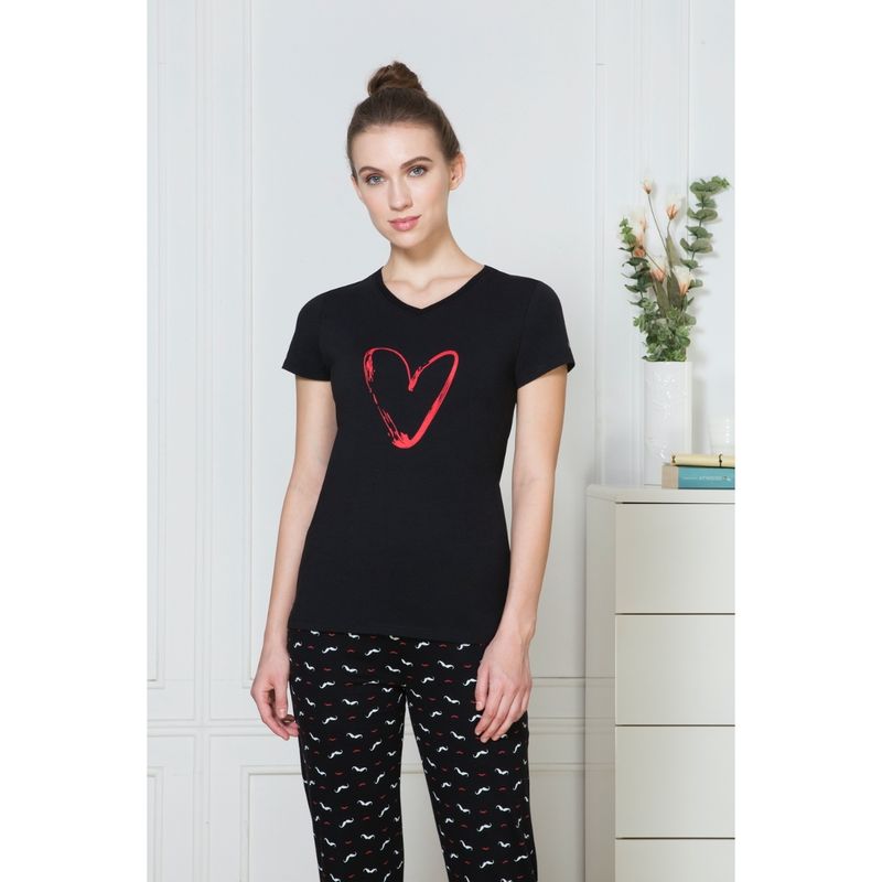 Van Heusen Women V-Neck & Short Sleeve Lounge T-Shirt - Black (S)