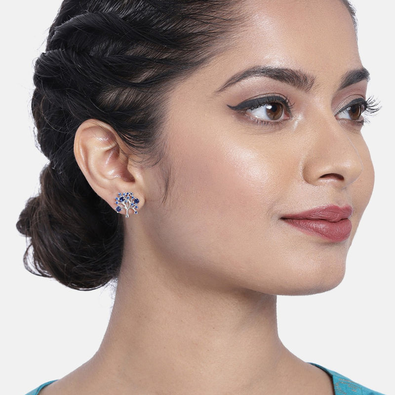Zaveri Pearls Blue Cubic Zirconia Contemporary Stud Earring ZPFK10341