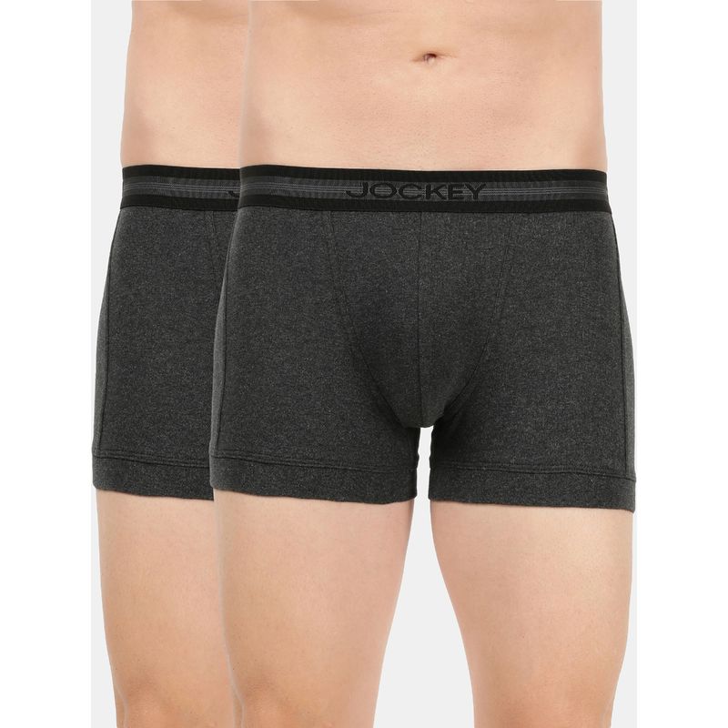 Jockey 1015 Men Super Combed Cotton Rib Solid Trunk - Black Melange (Pack of 2) (XL)