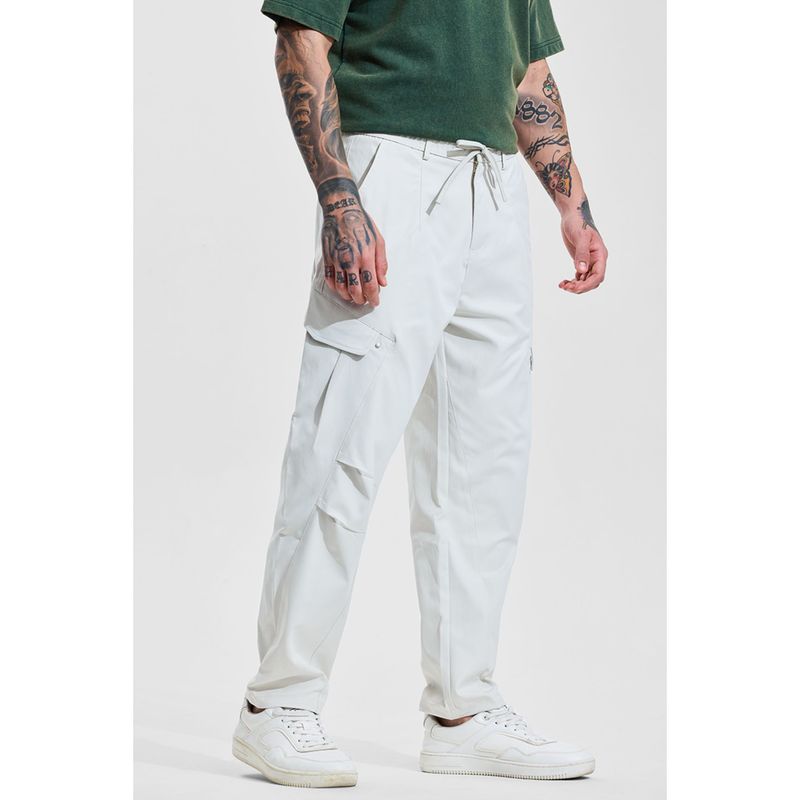 Snitch White Solid Relaxed Casual Cargo Pant (32)