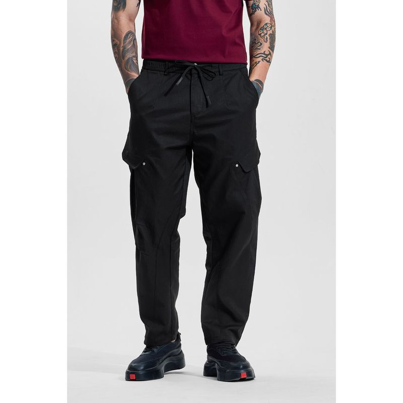 Snitch Black Solid Relaxed Casual Cargo Pant (36)