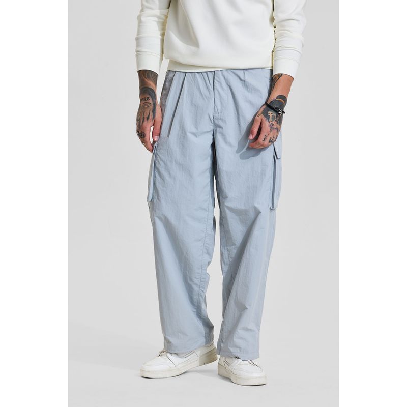 Snitch Light Blue Solid Loose Casual Cargo Pant (34)