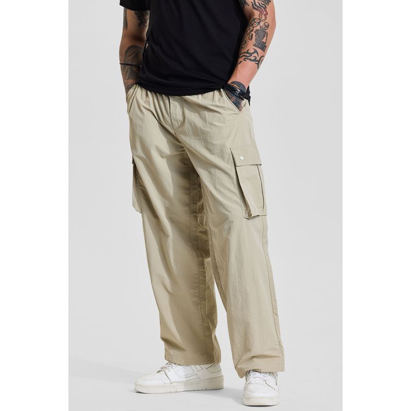 Snitch Beige Solid Loose Casual Cargo Pant (34)