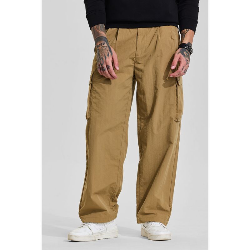 Snitch Khaki Solid Loose Casual Cargo Pant (32)