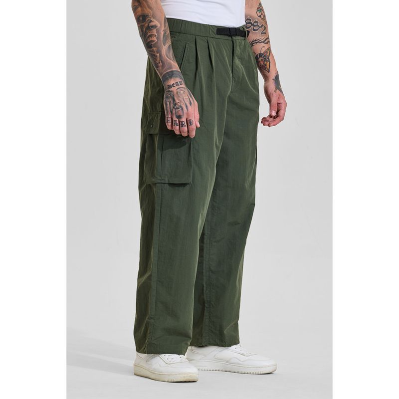 Snitch Green Solid Loose Casual Cargo Pant (34)