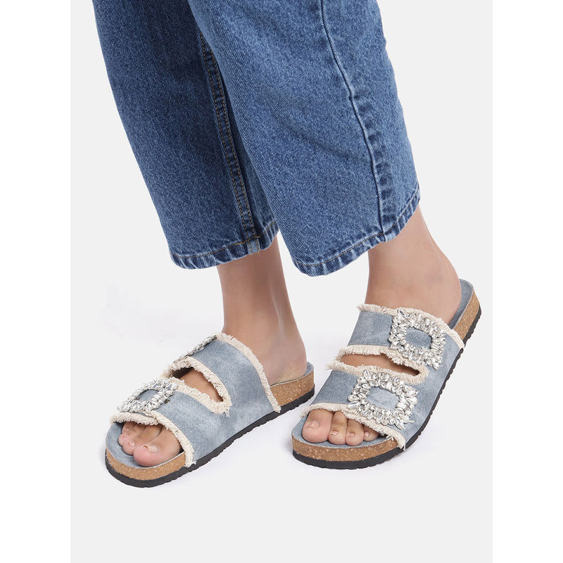 Zori World Cosmic - Corkbed Denim Buckle Blue Flats (EURO 35)