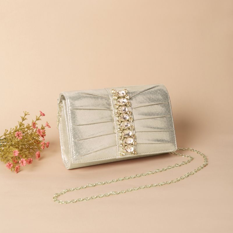 Rectangle Silver Brass Clutch With Handle | Clutches and More