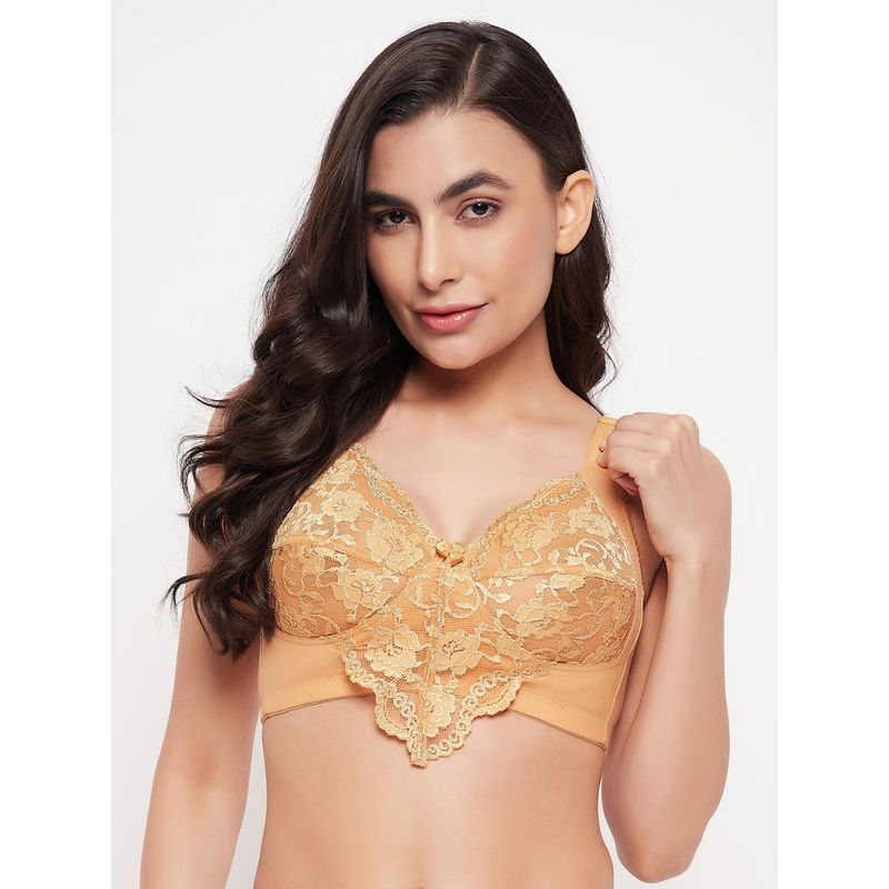 Clovia Lace Solid Non-Padded Full Cup Wire Free Full Figure Bra - Nude (38D)