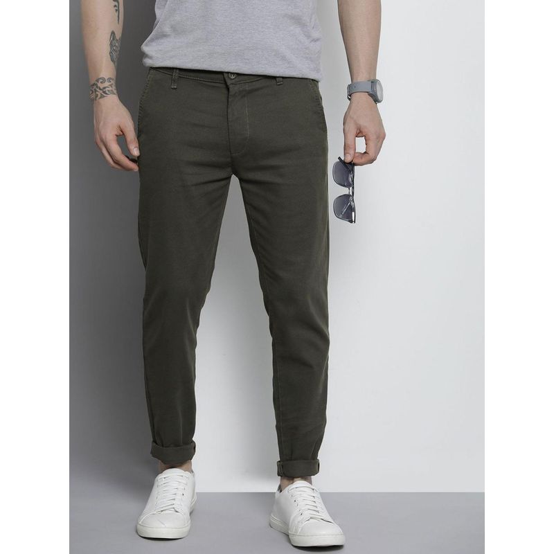 The Indian Garage Co Men Slim Fit Mid-Rise Solid Grey Chinos (32)