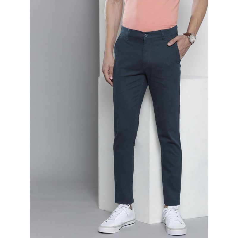 The Indian Garage Co Men Slim Fit Mid-Rise Solid Navy Blue Chinos (36)