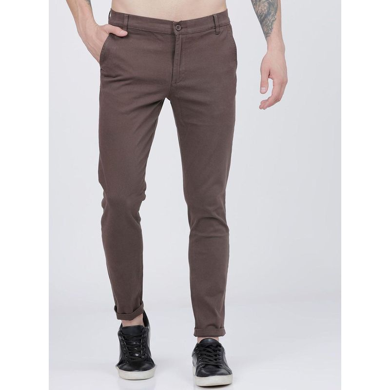 The Indian Garage Co Men Slim Fit Mid-Rise Solid Brown Chinos (30)