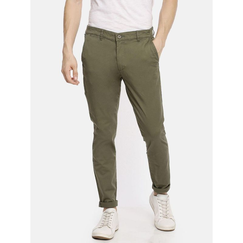 The Indian Garage Co Men Slim Fit Mid-Rise Solid Olive Chinos (30)