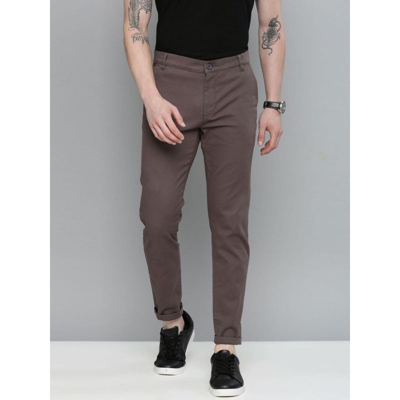 The Indian Garage Co Men Slim Fit Mid-Rise Solid Grey Chinos (34)