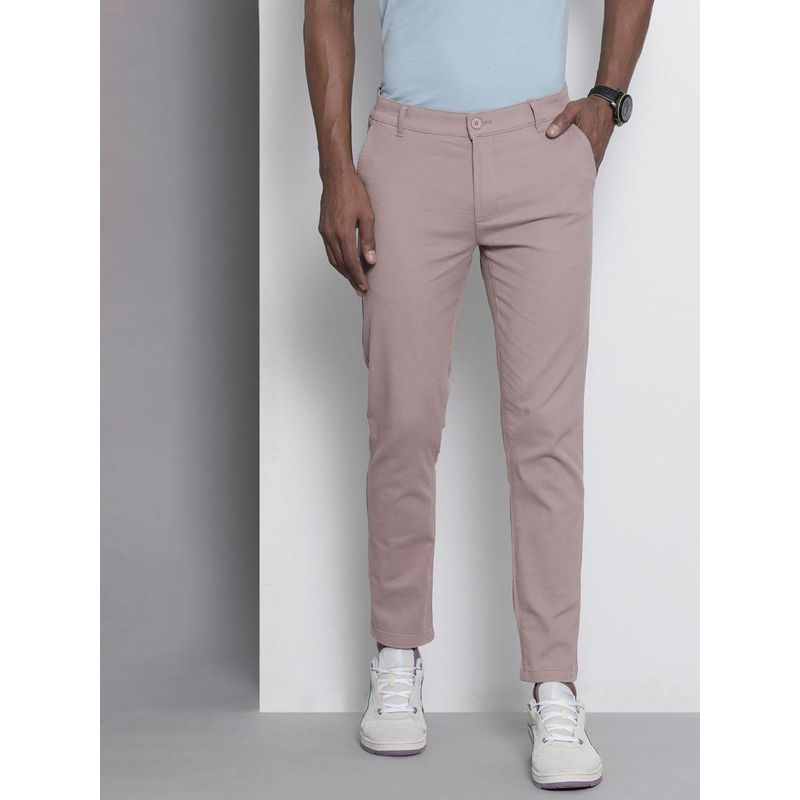 The Indian Garage Co Men Slim Fit Mid-Rise Solid Pink Chinos (36)