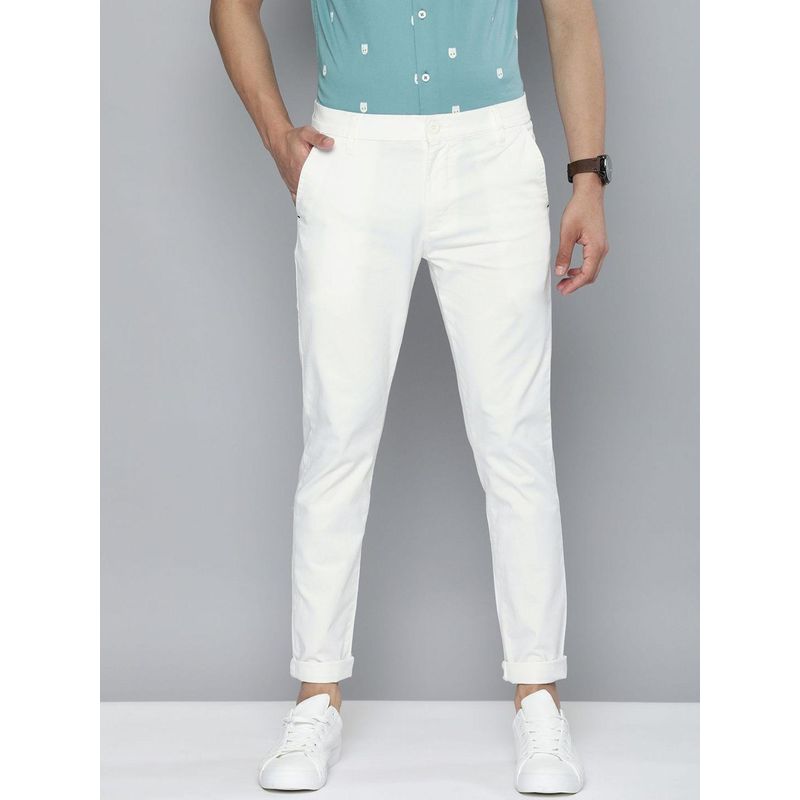 The Indian Garage Co Men Slim Fit Mid-Rise Solid White Chinos (30)