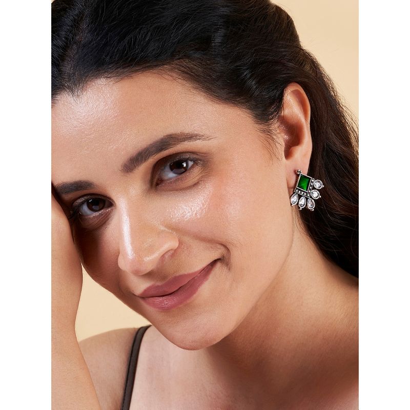 Buy Teejh Charulatha Green Silver Oxidised Earrings Online