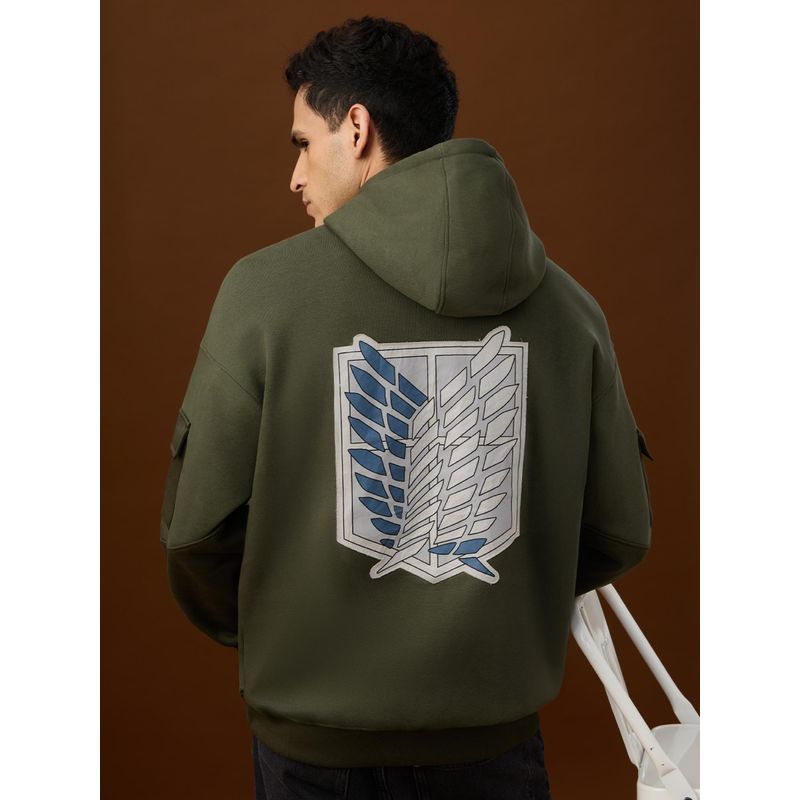 The Souled Store Official Attack On Titan: Survey Corps Men Green Oversized Hoodie (S)