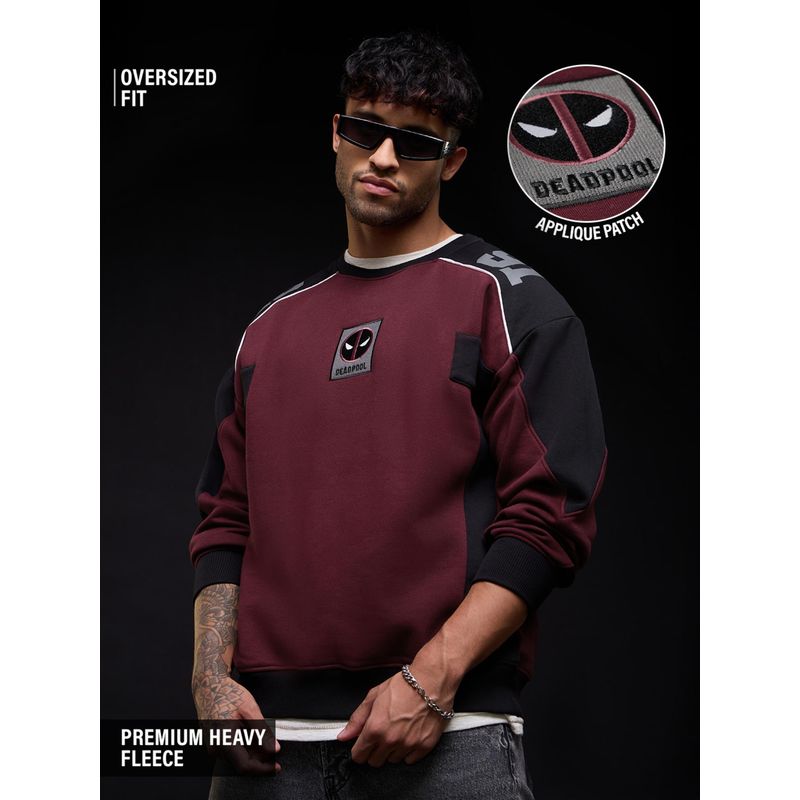The Souled Store Official Classic Deadpool: Men Maroon Oversized Sweatshirt (XL)