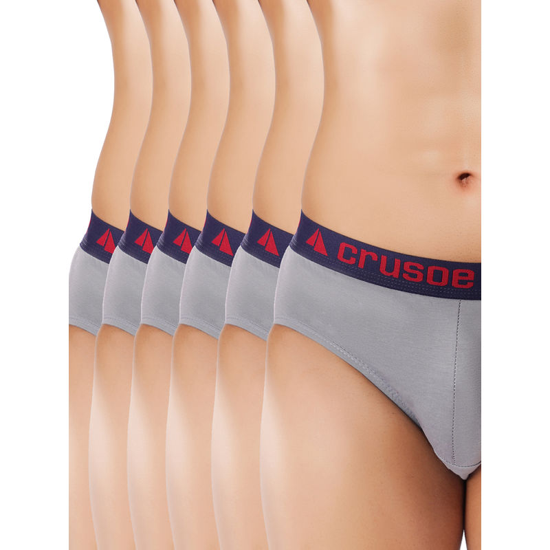 CRUSOE Mens Light Grey Antimicrobial Super Combed Cotton Briefs (Pack of 6) (S)