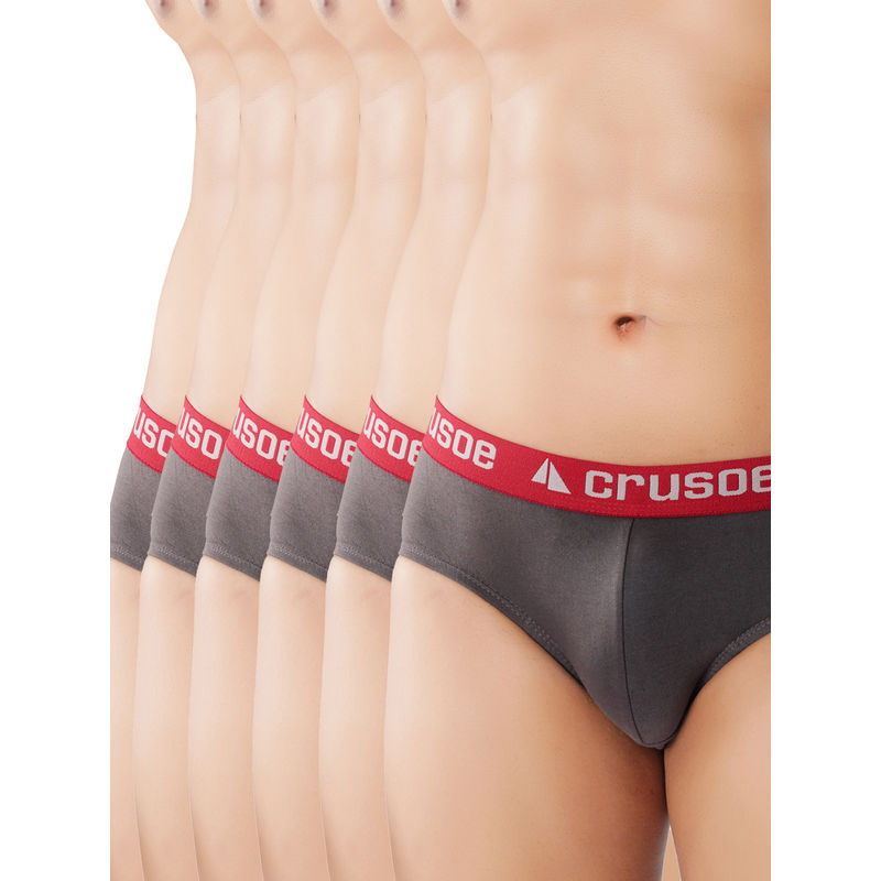 CRUSOE Mens Grey Antimicrobial Super Combed Cotton Briefs (Pack of 6) (S)