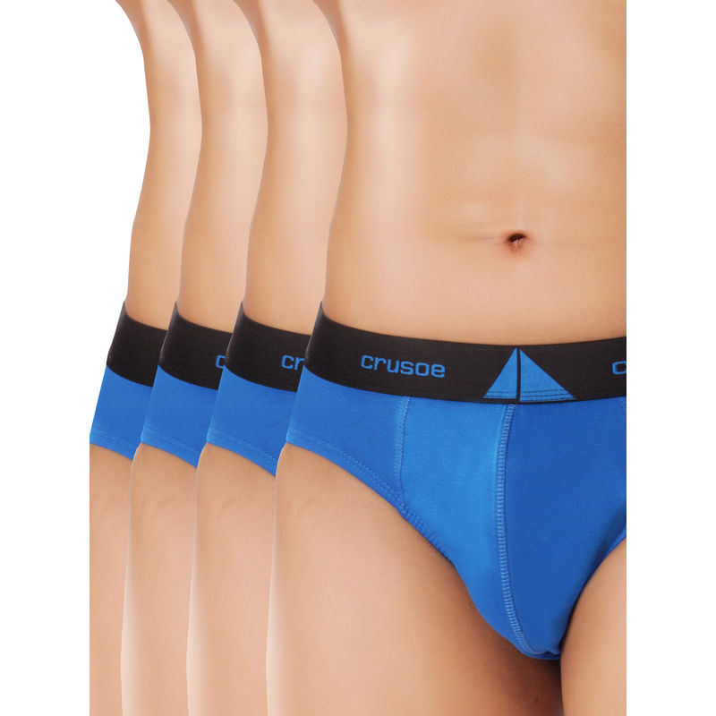 CRUSOE Mens Blue Island Antimicrobial Super Combed Cotton Briefs (Pack of 4) (S)