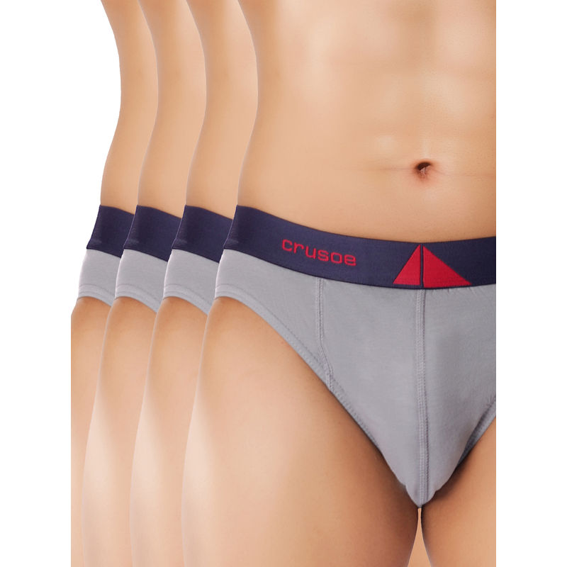 CRUSOE Mens Grey Island Antimicrobial Super Combed Cotton Briefs (Pack of 4) (S)