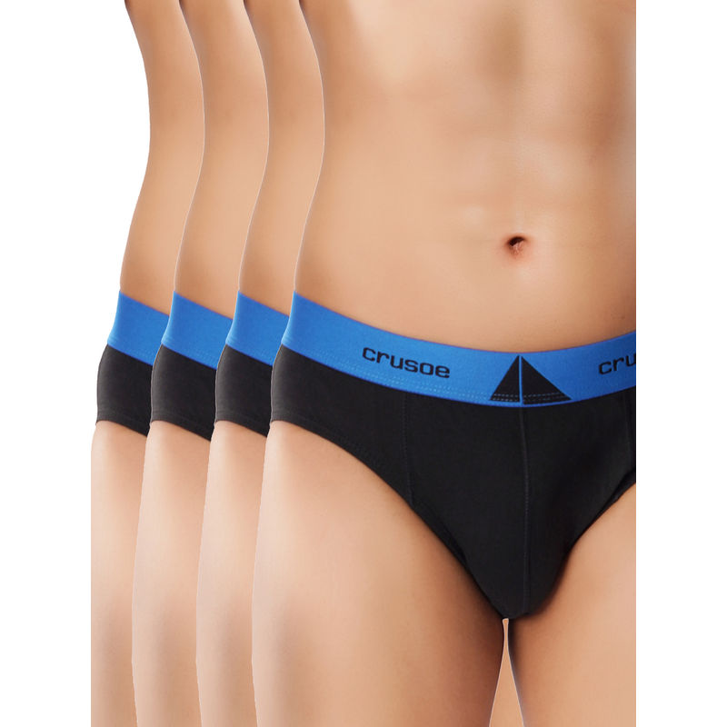 CRUSOE Mens Black Island Antimicrobial Super Combed Cotton Briefs (Pack of 4) (S)