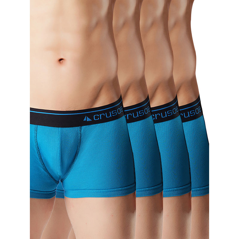 CRUSOE Mens Blue Quest Antimicrobial Super Combed Cotton Trunks (Pack of 4) (S)
