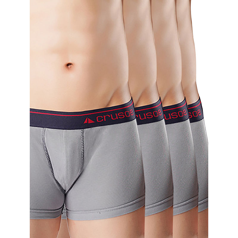 CRUSOE Mens Grey Quest Antimicrobial Super Combed Cotton Trunks (Pack of 4) (S)