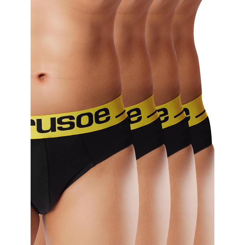 CRUSOE Mens Black Antimicrobial Super Combed Cotton Fashion Briefs (Pack of 4) (S)
