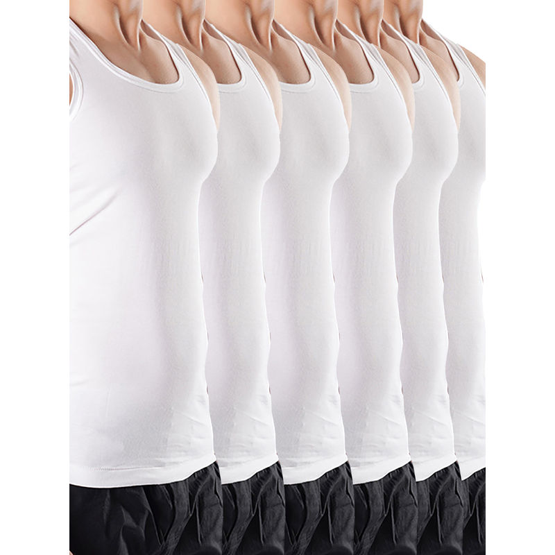 CRUSOE Mens White Super Soft Combed Cotton Jersey Vests (Pack of 6) (105)