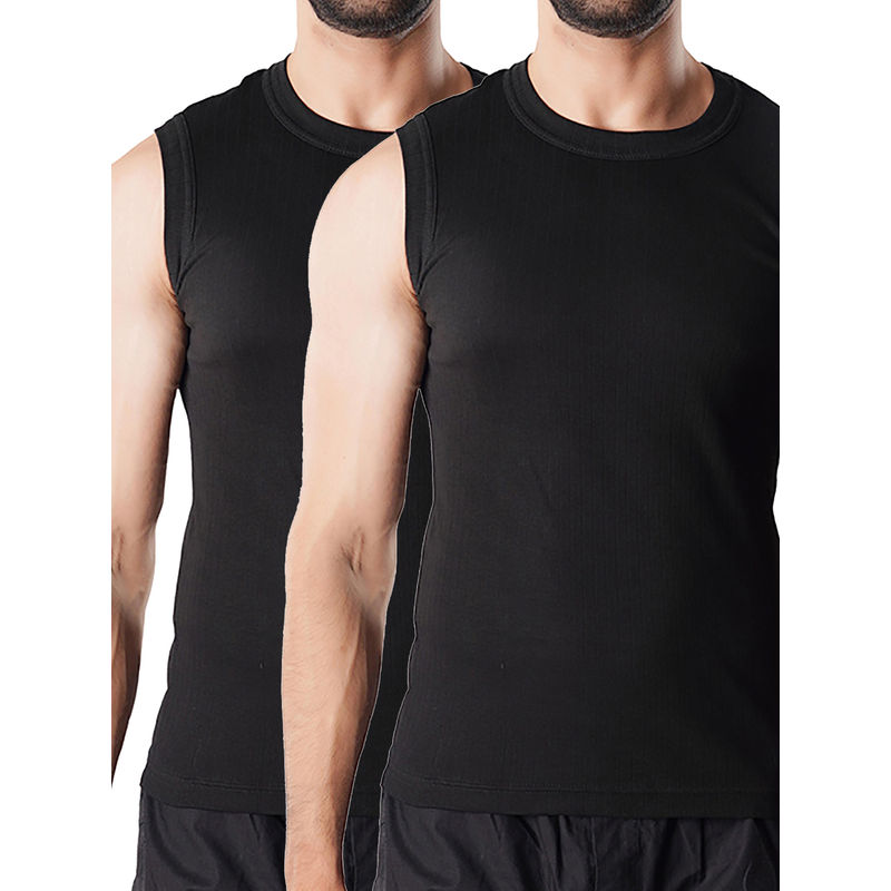 CRUSOE Mens Black Super Soft Combed Cotton Vests (Pack of 2) (S)