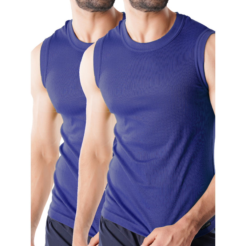 CRUSOE Mens Blue Super Soft Combed Cotton Vests (Pack of 2) (S)