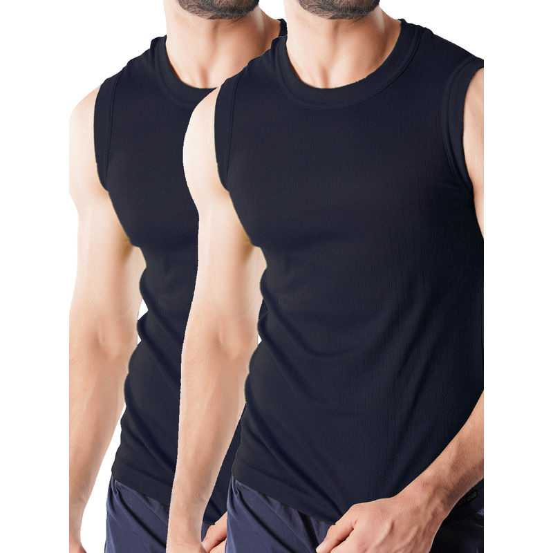 CRUSOE Mens Navy Blue Super Soft Combed Cotton Vests (Pack of 2) (S)