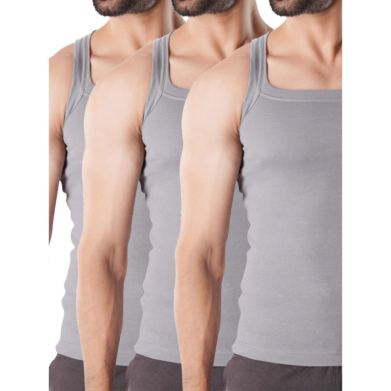 CRUSOE Mens Grey Super Soft Combed Cotton Vest (Pack of 3) (S)