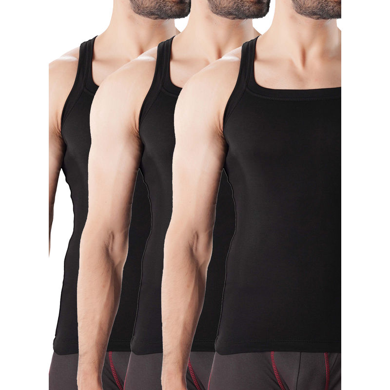 CRUSOE Mens Black Super Soft Combed Cotton Vest (Pack of 3) (S)